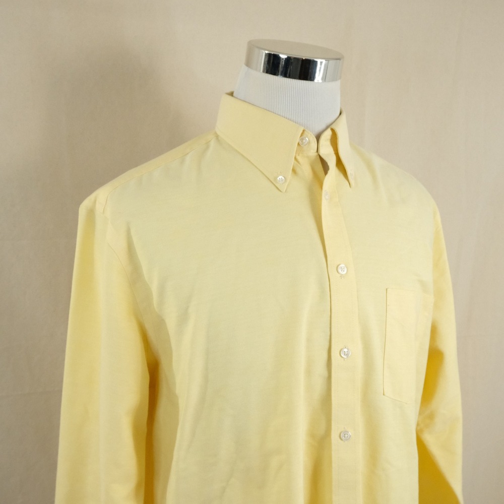 Stafford 16.5 32-33 Oxford Dress Shirt Yellow Button Down Cotton Belnd Mens
